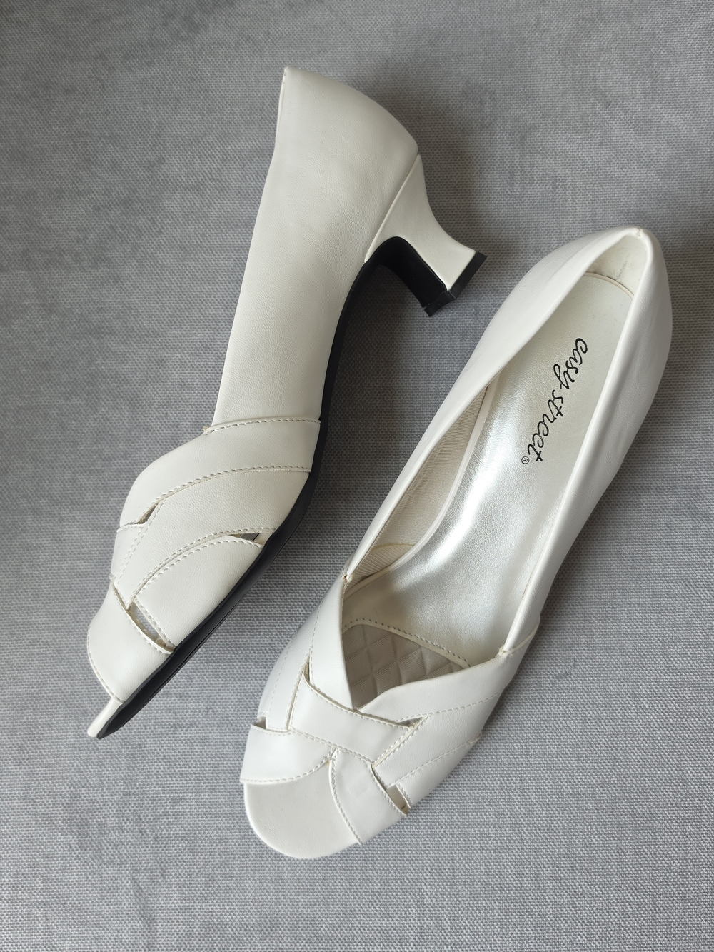 White Women’s Peep-Toe Low Heel Pumps